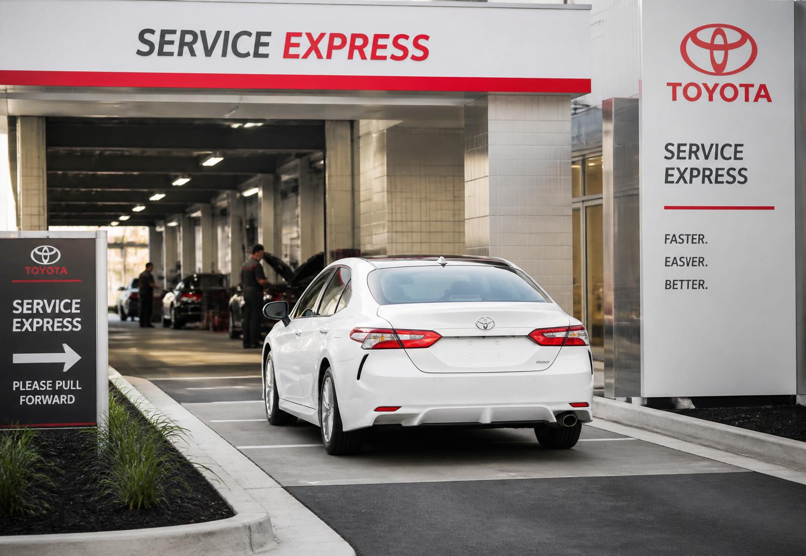 Toyota express service lane with a vehicle entering the drive