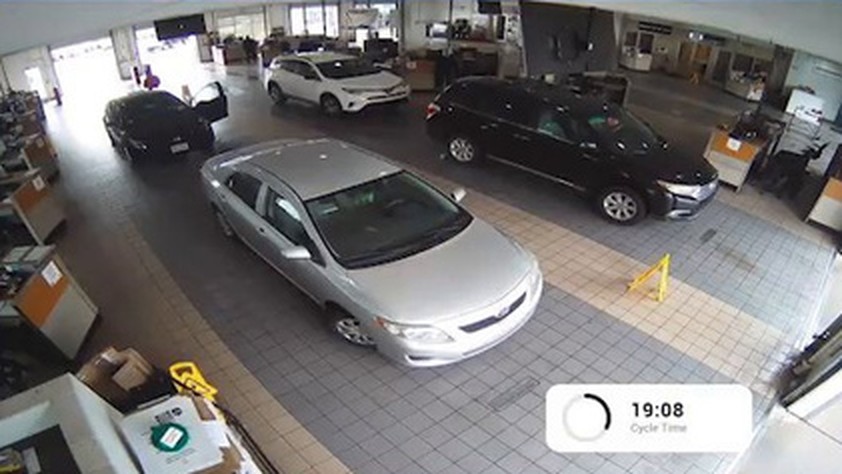 Staging area camera view showing vehicles waiting between steps