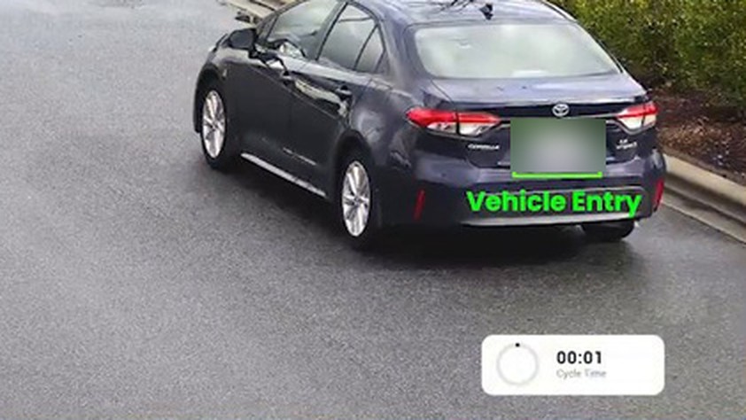 Dealership entry camera detecting a vehicle arrival with cycle-time timer